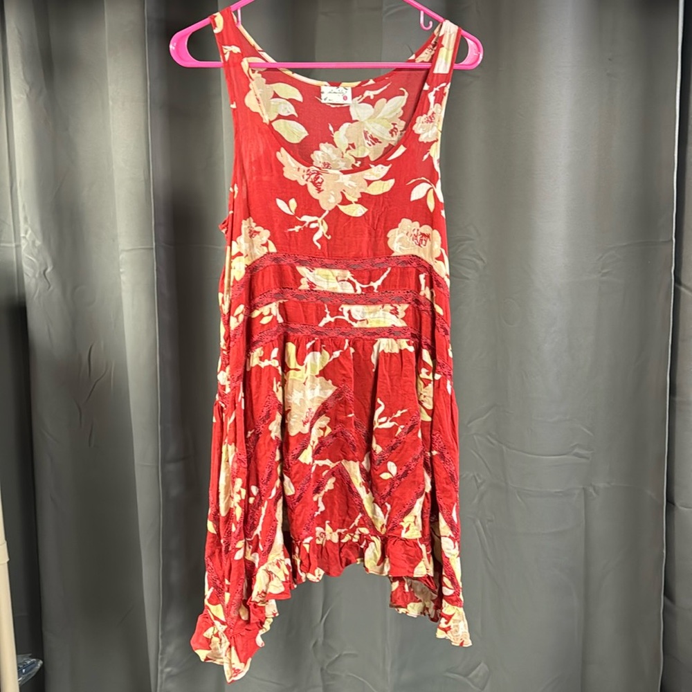 Free People Rust Beige Floral Lace Tunic